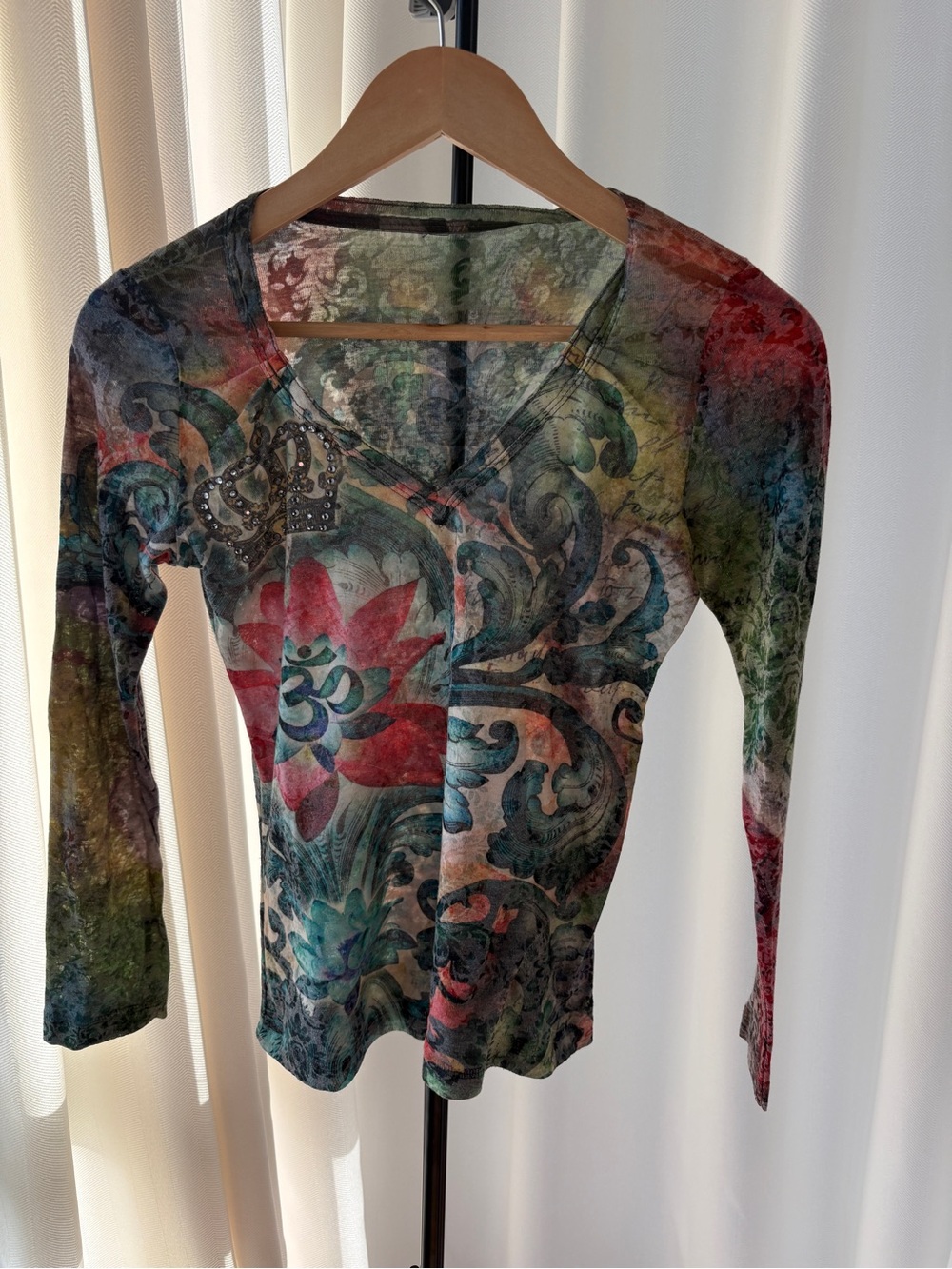 Vintage Y2K Juicy Couture Baroque Floral Studded Long Sleeve Top